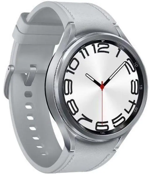Alt view image 3 of 5 - Samsung  Galaxy Watch6 - 16GB - Silver-Classic (Stainless Steel)-Hybrid Eco-Leather Band-Silver - Bluetooth - 43mm - Silver - Classic (Stainless Steel) - Silver - Sports Band - Fluoroelastomer - Premi