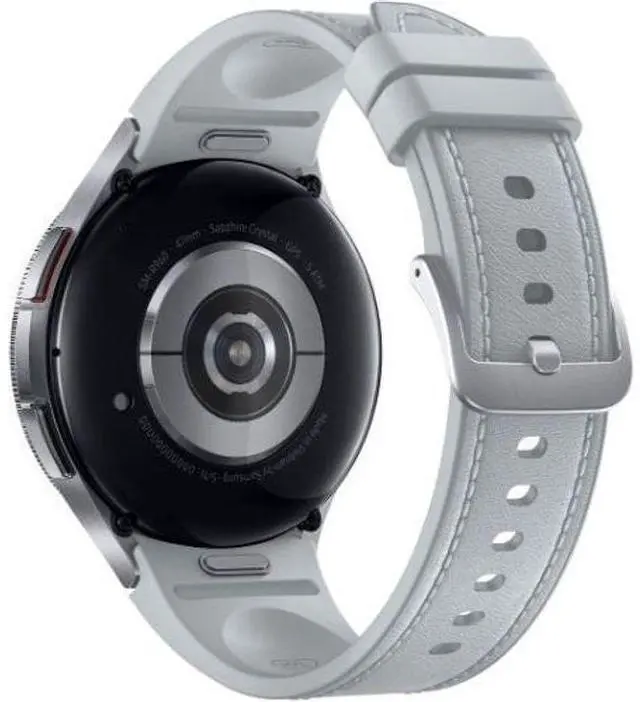 Alt view image 5 of 5 - Samsung  Galaxy Watch6 - 16GB - Silver-Classic (Stainless Steel)-Hybrid Eco-Leather Band-Silver - Bluetooth - 43mm - Silver - Classic (Stainless Steel) - Silver - Sports Band - Fluoroelastomer - Premi