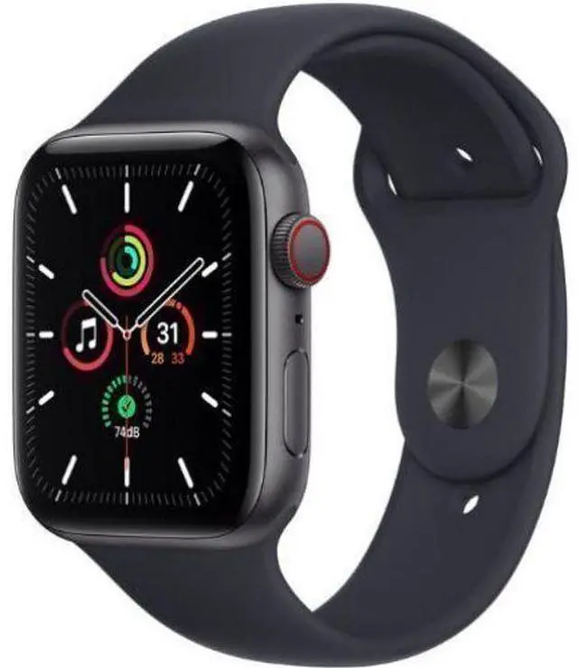 Alt view image 2 of 2 - Apple  Watch SE (2020) - 32GB - Space Grey-Aluminum-Sport Band-Black - Cellular + GPS - 44mm - Space Grey - Aluminum - Black - Sport Band - Rubber - Premium