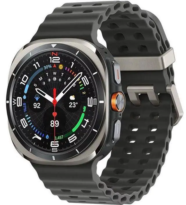 Alt view image 2 of 6 - Samsung Galaxy Watch Ultra - 32GB - Titanium Silver-Titanium-Marine Band-Dark Grey - 47mm - Titanium Silver - Titanium - Dark Grey - Marine Band - Silicone - Premium (Refreshed)