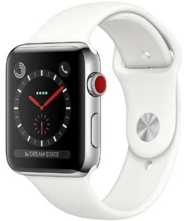 Alt view image 2 of 2 - Apple  Watch Series 3 - 16GB - Cellular + GPS - 42mm - Silver - Stainless Steel - White - Sport Band - Rubber - Excellent (Grade A)