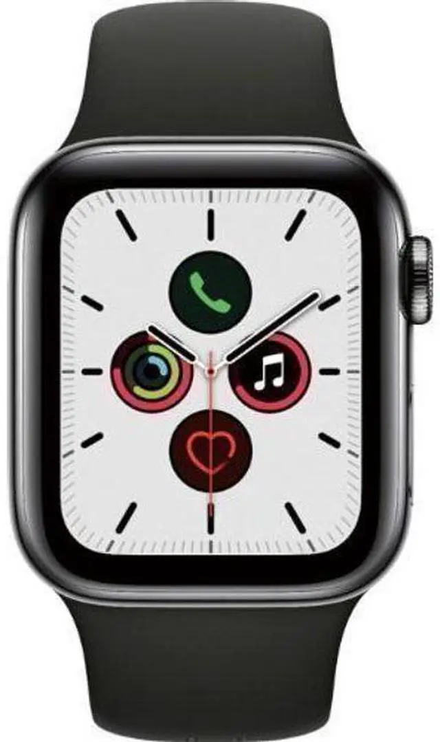 Main image of Apple  Watch Series 5 - 32GB - Space Grey-Stainless Steel-Sport Band-Black - Cellular + GPS - 44mm - Space Grey - Stainless Steel - Black - Sport Band - Rubber - Excellent (Grade A)