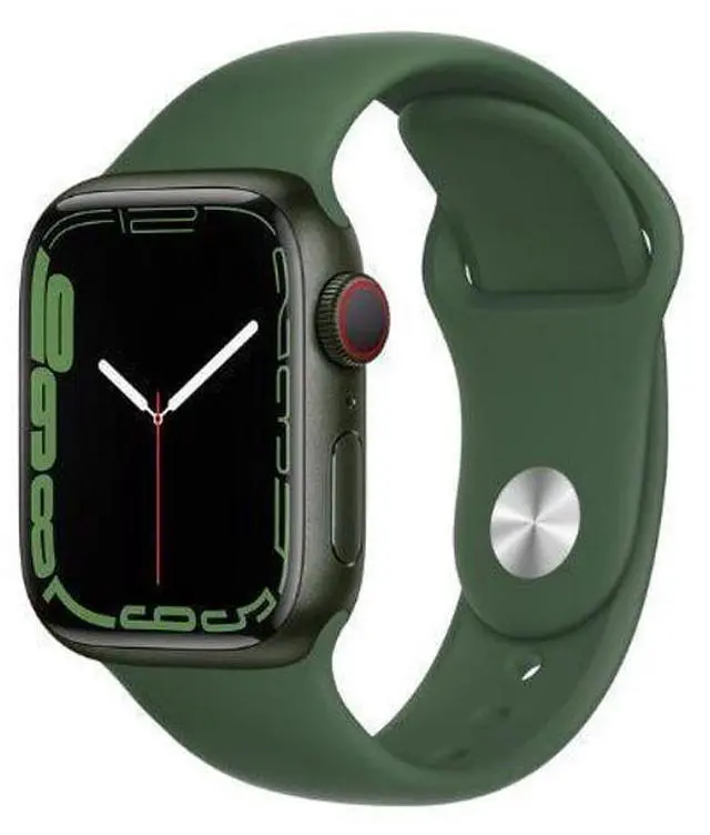 Alt view image 2 of 5 - Apple  Watch Series 7 - 32GB - Green-Aluminum-Sport Band-Clover - GPS - 45mm - Green - Aluminum - Clover - Sport Band - Rubber - Excellent (Grade A)