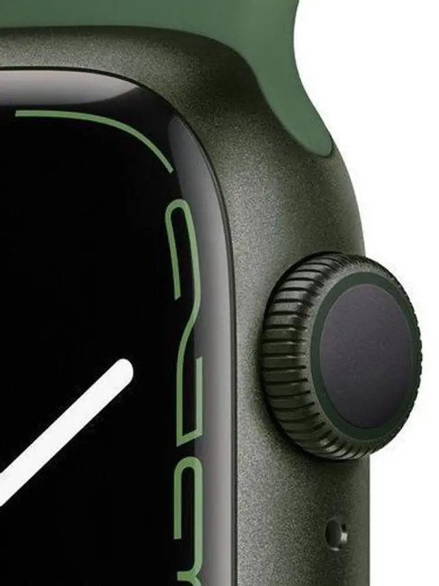 Alt view image 3 of 5 - Apple  Watch Series 7 - 32GB - Green-Aluminum-Sport Band-Clover - GPS - 45mm - Green - Aluminum - Clover - Sport Band - Rubber - Excellent (Grade A)