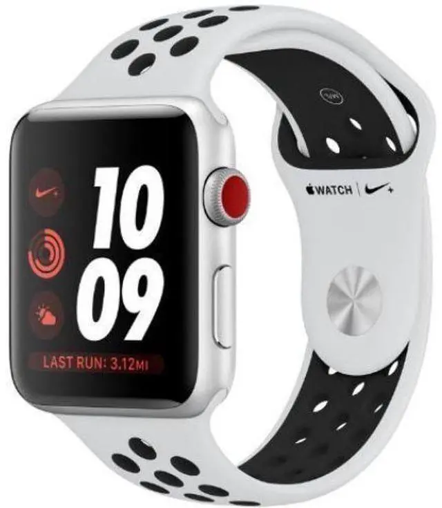 Alt view image 2 of 2 - Apple  Watch Series 3 - 16GB - Cellular + GPS - 42mm - Silver - Nike (Aluminum) - Pure Platinum/Black - Nike Sport Band - Rubber - Premium