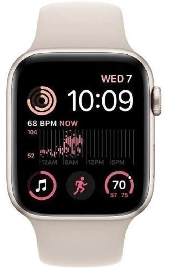 Main image of Apple  Watch SE (2022) - 32GB - GPS - 44mm - Starlight - Aluminum - Starlight - Sport Band - Medium/Large Size - Rubber - Excellent (Grade A)