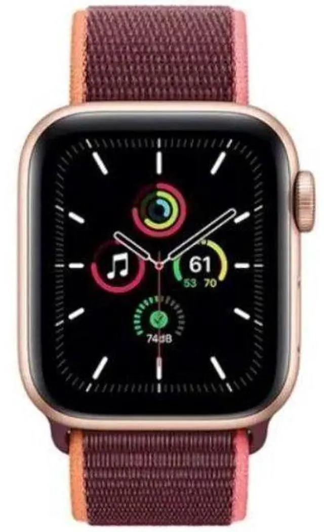 Main image of Apple  Watch SE 1st Gen (2020) - 32GB - Cellular + GPS - 44mm - Gold - Aluminum - Plum - Sport Loop Band - Rubber - Acceptable (Grade C)