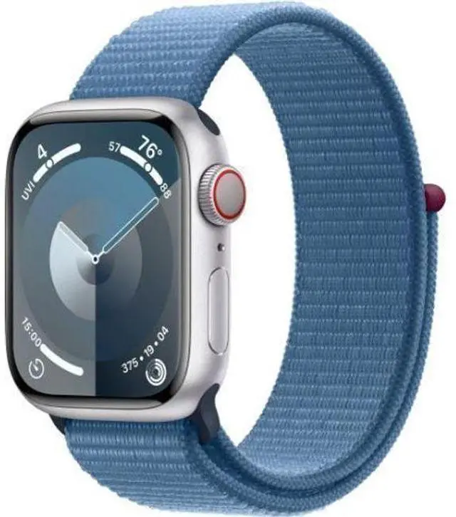 Alt view image 2 of 3 - Apple  Watch Series 9 - 64GB - Cellular + GPS - 41mm - Silver - Aluminum - Winter Blue - Sport Loop - Small/Medium Size - Textile - Excellent (Grade A)