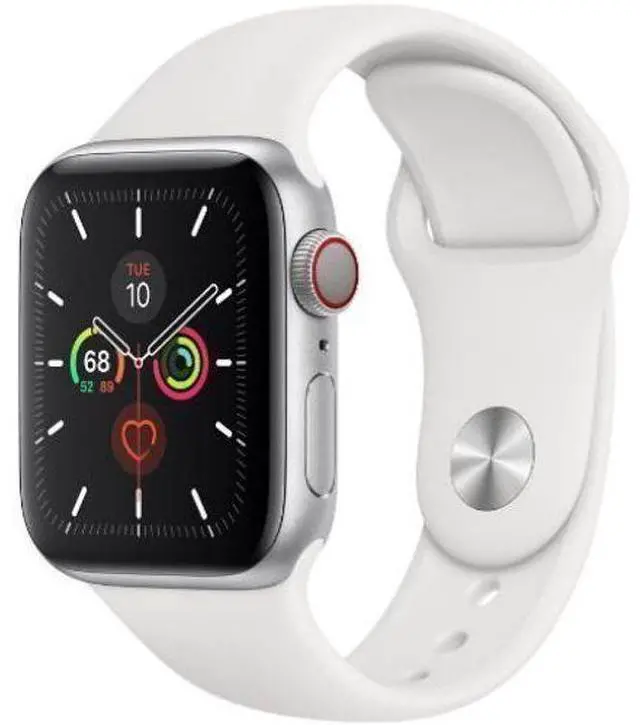 Alt view image 2 of 2 - Apple  Watch Series 5 - 32GB - Silver-Aluminum-Sport Band-White - Cellular + GPS - 40mm - Silver - Aluminum - White - Sport Band - Rubber - Acceptable (Grade C)