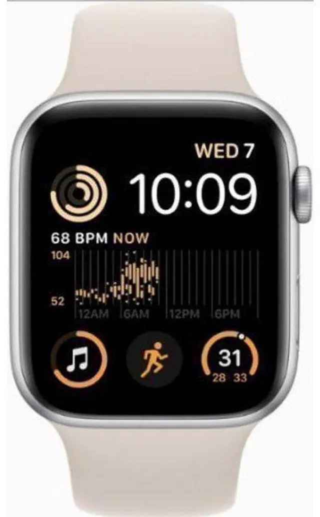 Main image of Apple  Watch SE 2nd Gen (2022) - 32GB - Cellular + GPS - 40mm - Silver - Aluminum - Starlight - Sport Band - Small/Medium Size - Rubber - Excellent (Grade A)