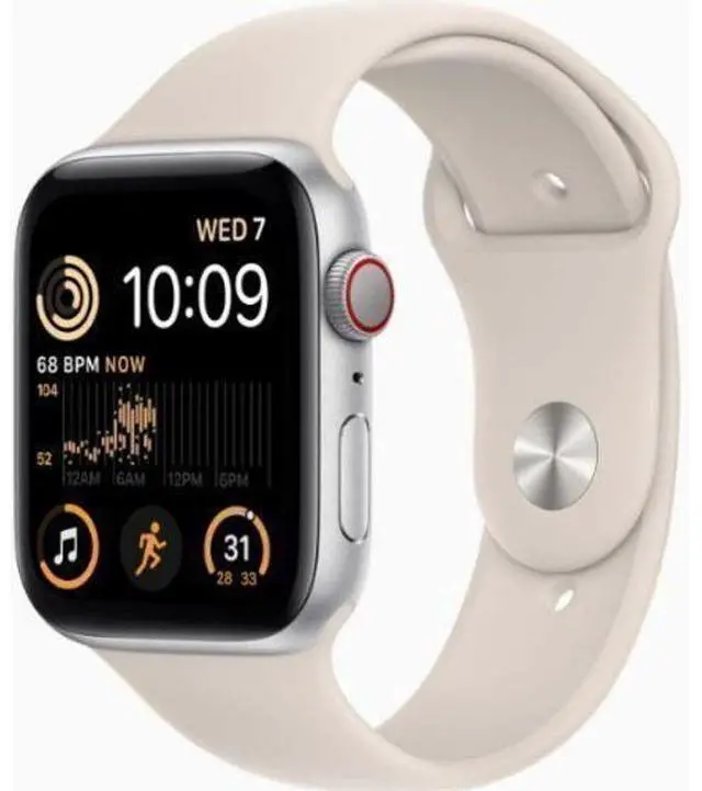 Alt view image 2 of 2 - Apple  Watch SE 2nd Gen (2022) - 32GB - Cellular + GPS - 40mm - Silver - Aluminum - Starlight - Sport Band - Small/Medium Size - Rubber - Excellent (Grade A)