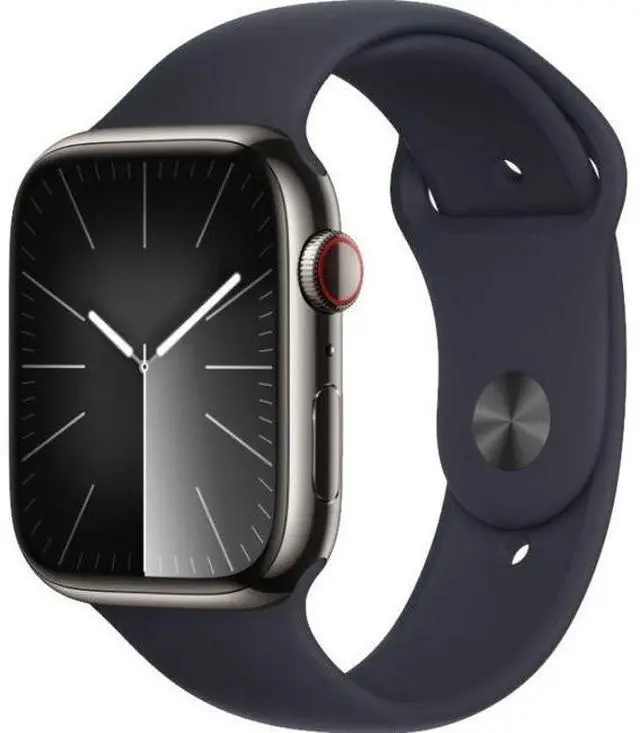 Alt view image 2 of 3 - Apple  Watch Series 9 - 64GB - Cellular + GPS - 45mm - Graphite - Stainless Steel - Midnight - Sport Band - Medium/Large Size - Rubber - Excellent (Grade A)