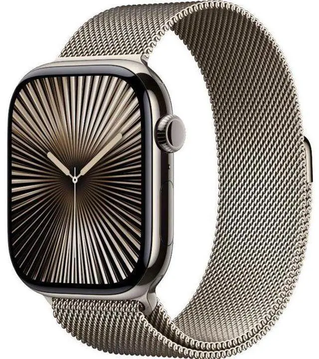 Alt view image 2 of 3 - Apple  Watch Series 10 - 64GB - Cellular + GPS - 46mm - Natural - Titanium - Natural - Milanese Loop Band - One Size - Stainless Steel - Premium
