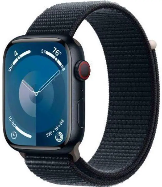 Alt view image 2 of 3 - Apple  Watch Series 9 - 64GB - Cellular + GPS - 41mm - Midnight - Aluminum - Midnight - Sport Loop - Small/Medium Size - Rubber - Good (Grade B)