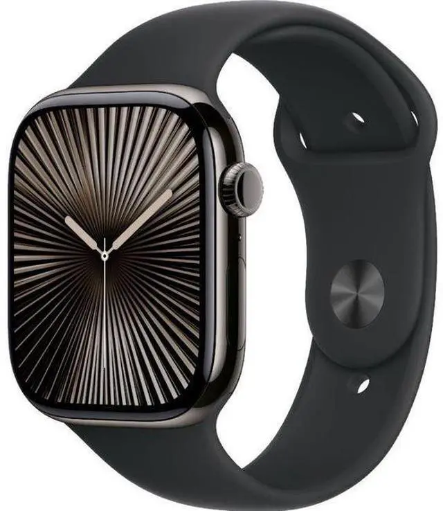 Alt view image 2 of 3 - Apple  Watch Series 10 - 64GB - Slate-Titanium-Sport Band-Black - Cellular + GPS - 42mm - Slate - Titanium - Black - Sport Band - One Size - Rubber - Premium