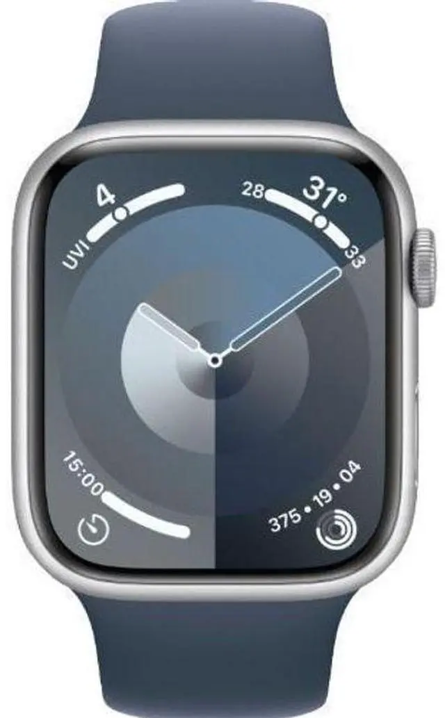 Alt view image 2 of 3 - Apple  Watch Series 9 - 64GB - Cellular + GPS - 41mm - Silver - Stainless Steel - Storm Blue - Sport Band - Small/Medium Size - Rubber - Good (Grade B)