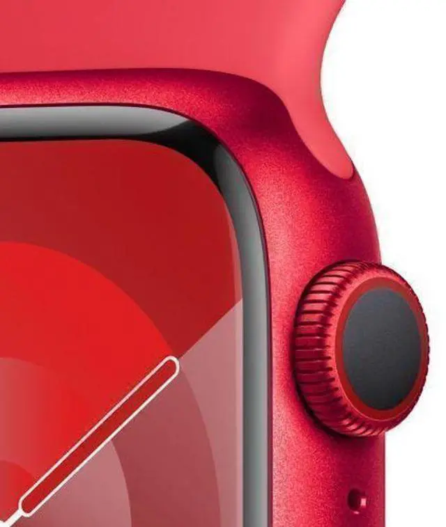 Alt view image 3 of 3 - Apple  Watch Series 9 - 64GB - Red-Aluminum-Sport Band-Red - Cellular + GPS - 45mm - Red - Aluminum - Red - Sport Band - Small/Medium Size - Rubber - Good (Grade B)