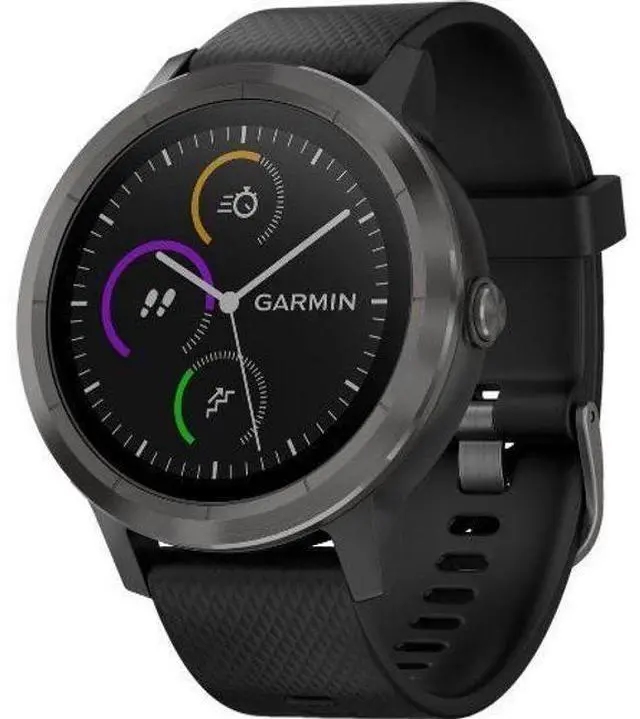 Alt view image 2 of 3 - Garmin  Vivoactive 3 Smartwatch - 30.4mm - Slate - Fiber-reinforced Glass - Black - Silicone Strap - Silicone - Acceptable (Grade C)