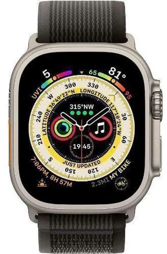 Main image of Apple  Watch Ultra - 32GB - Cellular + GPS - 49mm - Titanium - Titanium - Black/Gray - Trail Loop Band - Large Size - Textile - Acceptable (Grade C)