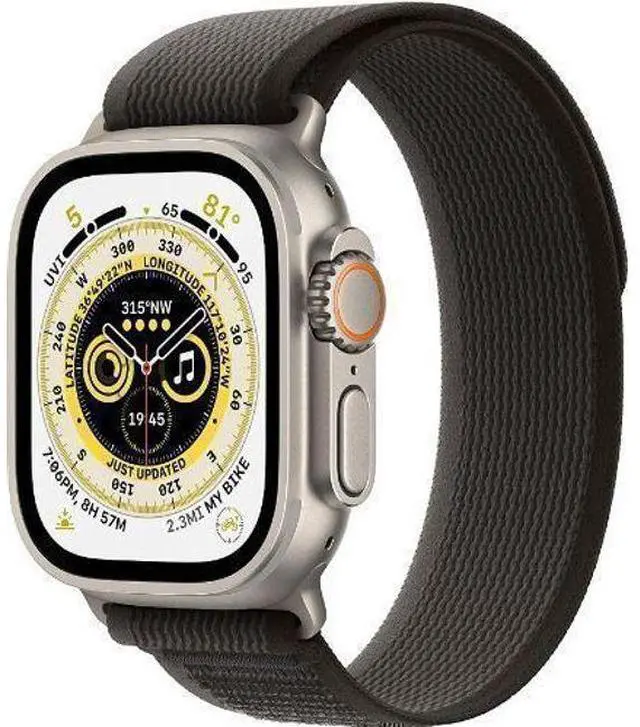 Alt view image 2 of 3 - Apple  Watch Ultra - 32GB - Cellular + GPS - 49mm - Titanium - Titanium - Black/Gray - Trail Loop Band - Large Size - Textile - Acceptable (Grade C)