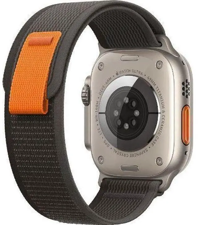 Alt view image 3 of 3 - Apple  Watch Ultra - 32GB - Cellular + GPS - 49mm - Titanium - Titanium - Black/Gray - Trail Loop Band - Large Size - Textile - Acceptable (Grade C)