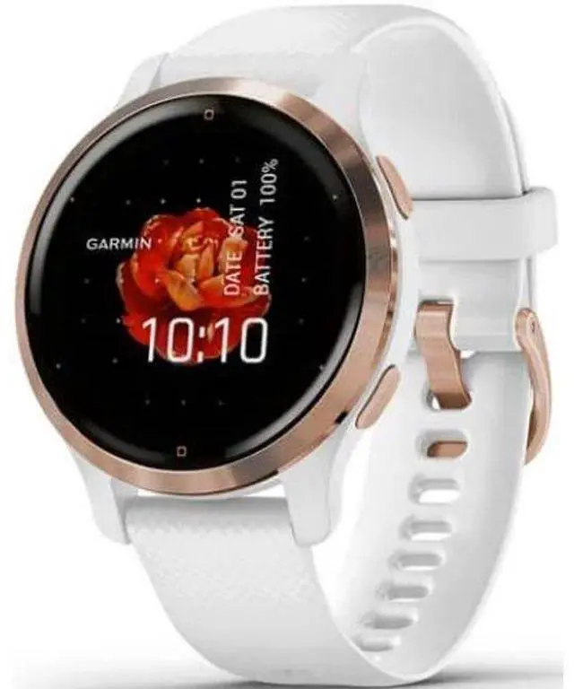 Alt view image 2 of 4 - Garmin  Venu 2S Smartwatch - Rose Gold-Fiber-reinforced Polymer-Silicone Strap-White - 27.9mm - Rose Gold - Fiber-reinforced Polymer - White - Silicone Strap - Premium (Refreshed)