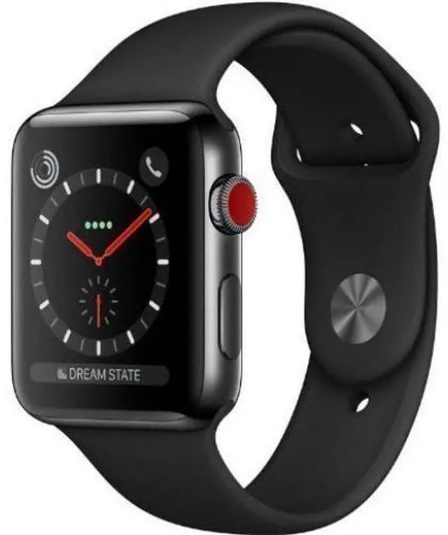 Alt view image 2 of 2 - Apple Watch Series 3 Stainless Steel 42mm (GPS + Cellular) Black Sport Band - 16GB - Space Black - Excellent (Grade A)