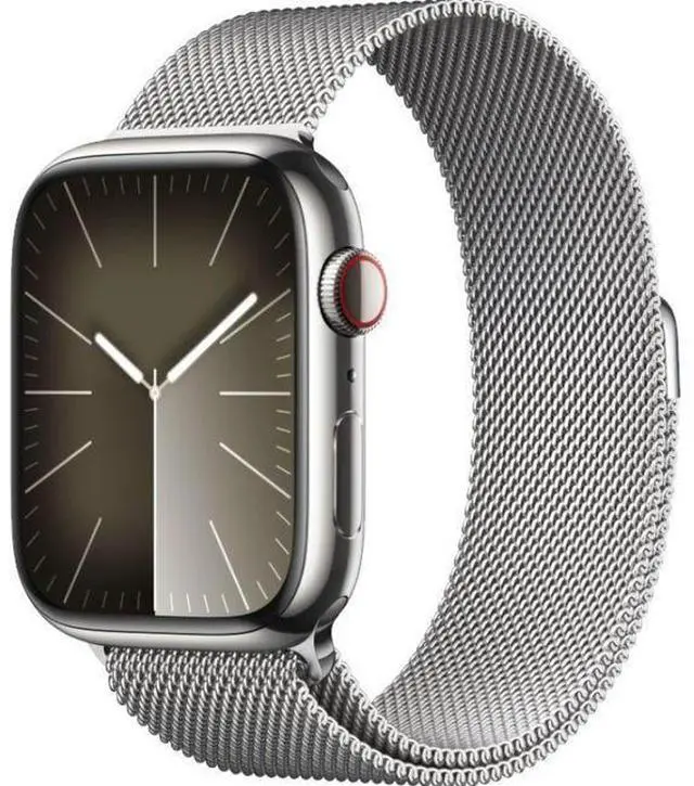 Alt view image 2 of 3 - Apple  Watch Series 9 - 64GB - Silver-Stainless Steel-Milanese Loop Band-Silver - Cellular + GPS - 45mm - Silver - Stainless Steel - Silver - Milanese Loop Band - One Size - Stainless Steel - Good (Gr