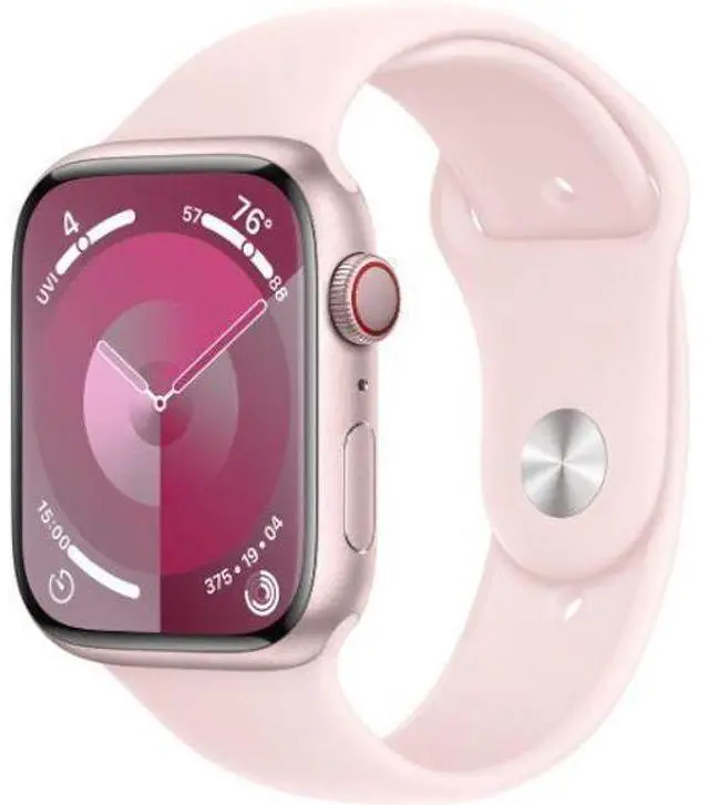 Alt view image 2 of 3 - Apple  Watch Series 9 - 64GB - Pink-Aluminum-Sport Band-Light Pink - GPS - 41mm - Pink - Aluminum - Light Pink - Sport Band - Small/Medium Size - Rubber - Excellent (Grade A)