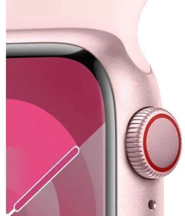 Alt view image 3 of 3 - Apple  Watch Series 9 - 64GB - Pink-Aluminum-Sport Band-Light Pink - GPS - 41mm - Pink - Aluminum - Light Pink - Sport Band - Small/Medium Size - Rubber - Excellent (Grade A)