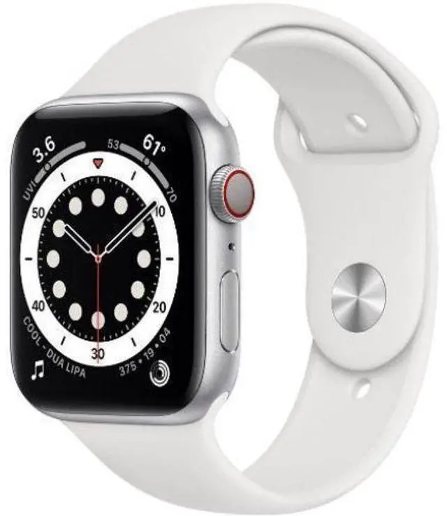 Alt view image 2 of 2 - Apple  Watch Series 6 - 32GB - Silver-Aluminum-Sport Band-White - Cellular + GPS - 40mm - Silver - Aluminum - White - Sport Band - Rubber - Excellent (Grade A)