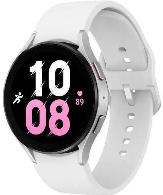 Alt view image 2 of 5 - Samsung  Galaxy Watch5 - 16GB - Silver-Aluminum-Sport Band-White - Bluetooth + LTE - 44mm - Silver - Aluminum - White - Sport Band - Fluoroelastomer - Acceptable (Grade C)