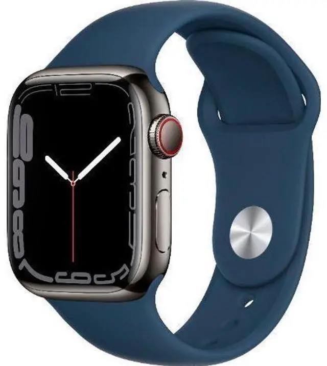 Alt view image 2 of 2 - Apple  Watch Series 7 - 32GB - Cellular + GPS - 41mm - Graphite - Stainless Steel - Abyss Blue - Sport Band - Rubber - Acceptable (Grade C)
