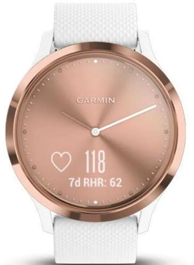Main image of Garmin  Vivomove HR Smartwatch - 43mm - Rose Gold/White - Sport Edition (Fiber-reinforced Polymer) - White - Silicone Band - Regular Size - Silicone - Premium (Refreshed)