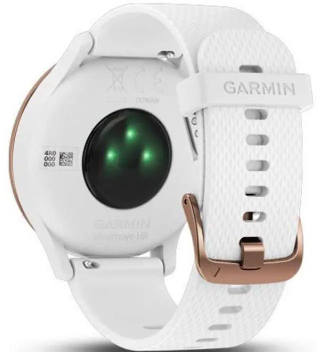 Alt view image 5 of 5 - Garmin  Vivomove HR Smartwatch - 43mm - Rose Gold/White - Sport Edition (Fiber-reinforced Polymer) - White - Silicone Band - Regular Size - Silicone - Premium (Refreshed)
