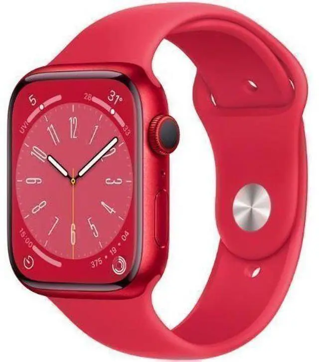 Alt view image 2 of 2 - Apple  Watch Series 8 - 32GB - Cellular + GPS - 45mm - Red - Aluminum - Red - Sport Band - Rubber - Acceptable (Grade C)