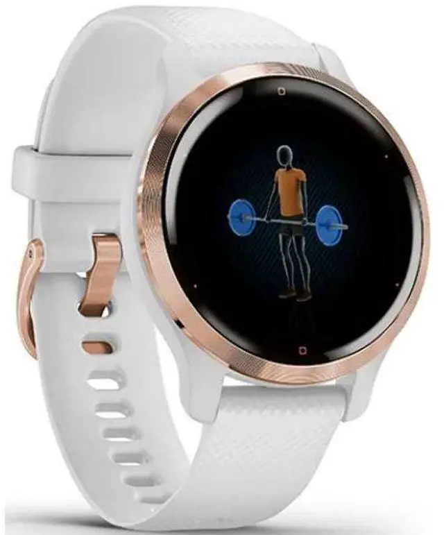 Alt view image 3 of 4 - Garmin  Venu 2S Smartwatch - Rose Gold-Fiber-reinforced Polymer-Silicone Strap-White - 27.9mm - Rose Gold - Fiber-reinforced Polymer - White - Silicone Strap - Excellent (Grade A)