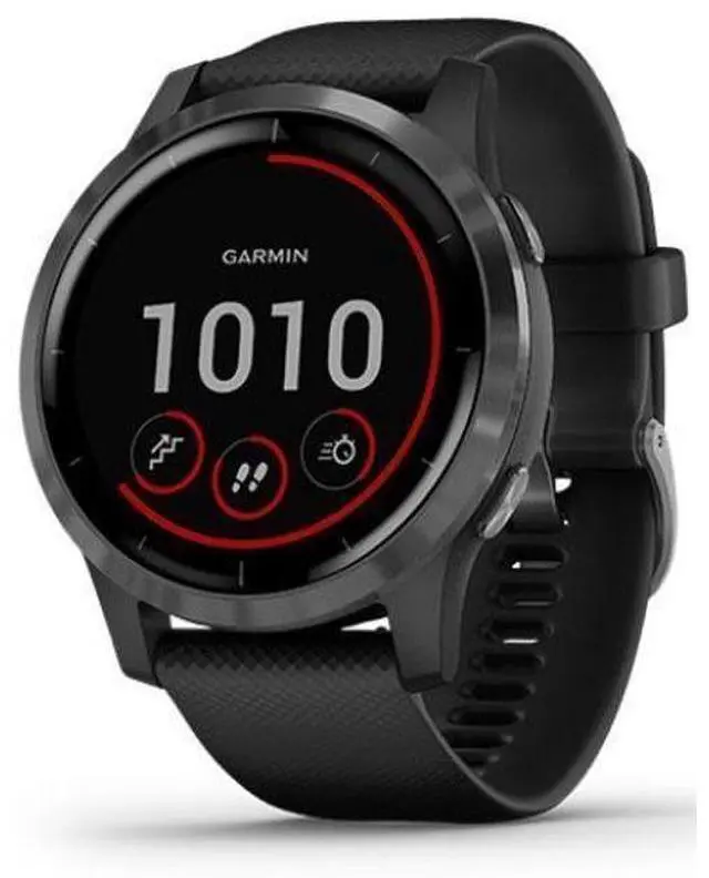Alt view image 2 of 5 - Garmin  Vivoactive 4 Smartwatch - Slate-Fiber-reinforced Polymer-Silicone Strap-Black - 45mm - Slate - Fiber-reinforced Polymer - Black - Silicone Strap - Silicone - Acceptable (Grade C)