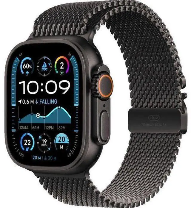 Alt view image 2 of 3 - Apple  Watch Ultra 2 - 64GB - Cellular + GPS - 49mm - Black - Titanium - Black - Titanium Milanese Loop Band - One Size - Textile - Excellent (Grade A)