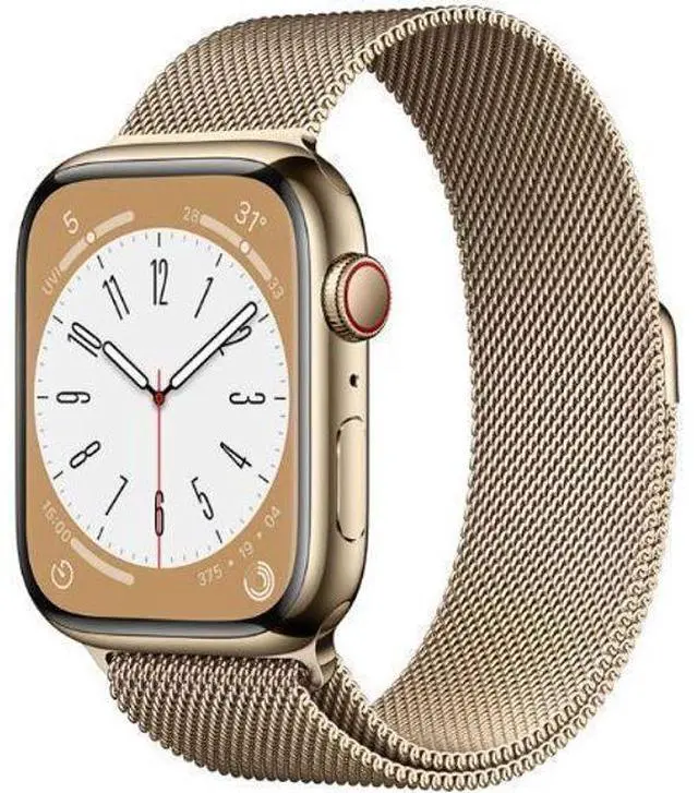Alt view image 2 of 2 - Apple  Watch Series 8 - 32GB - Cellular + GPS - 45mm - Gold - Stainless Steel - Gold - Milanese Loop Band - Stainless Steel - Excellent (Grade A)