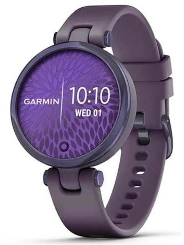 Alt view image 2 of 4 - Garmin  Lily Sport Smartwatch - Midnight Orchid - Fiber-reinforced Polymer - Deep Orchid - Silicone Strap - Silicone - Acceptable (Grade C)