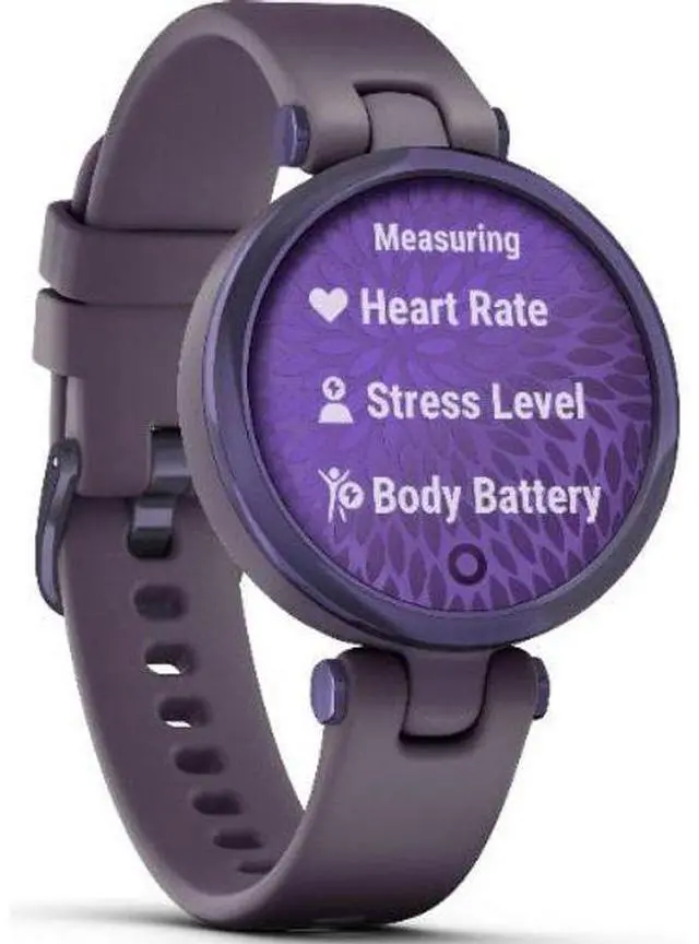 Alt view image 3 of 4 - Garmin  Lily Sport Smartwatch - Midnight Orchid - Fiber-reinforced Polymer - Deep Orchid - Silicone Strap - Silicone - Acceptable (Grade C)