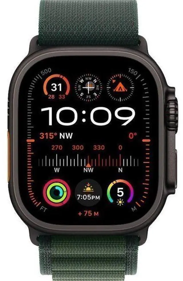 Main image of Apple  Watch Ultra 2 - 64GB - Cellular + GPS - 49mm - Black - Titanium - Dark Green - Alpine Loop Band - One Size - Textile - Excellent (Grade A)