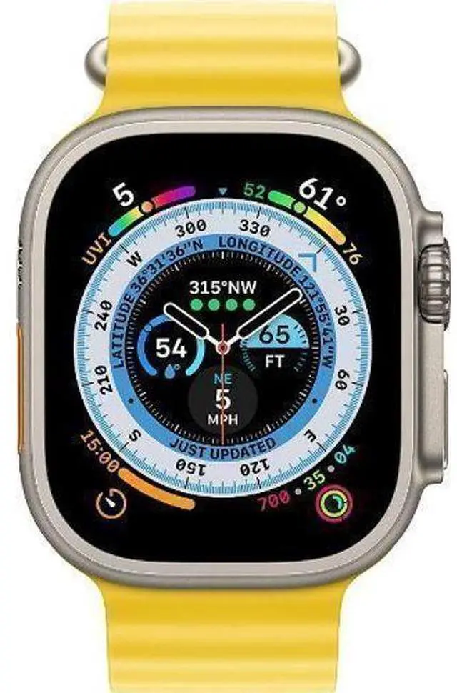Main image of Apple  Watch Ultra - 32GB - Cellular + GPS - 49mm - Titanium - Titanium - Yellow - Ocean Band - One Size - Rubber - Excellent (Grade A)