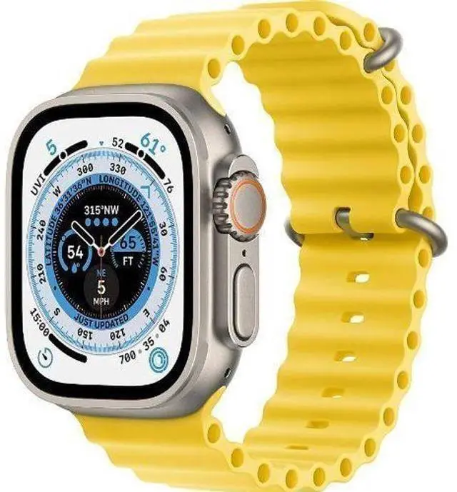 Alt view image 2 of 3 - Apple  Watch Ultra - 32GB - Cellular + GPS - 49mm - Titanium - Titanium - Yellow - Ocean Band - One Size - Rubber - Excellent (Grade A)