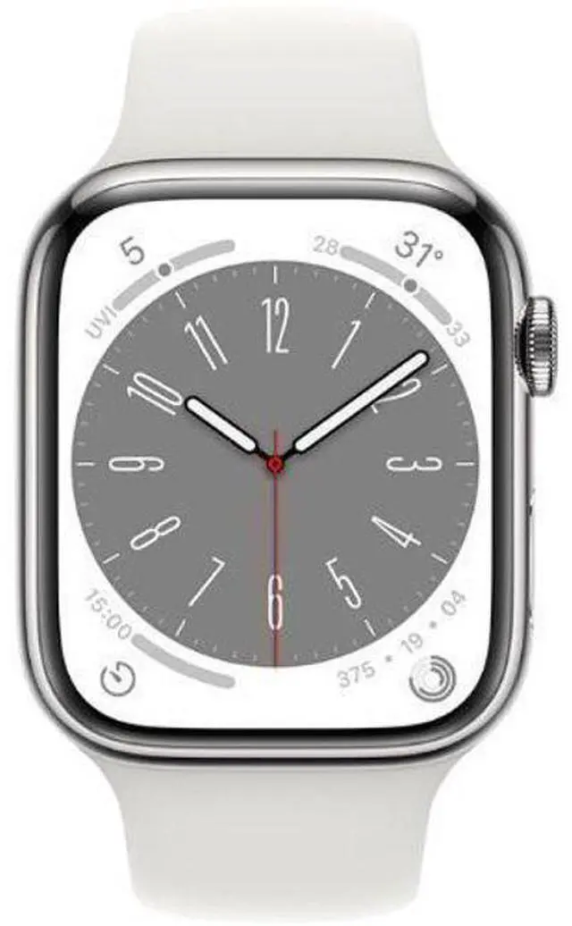 Main image of Apple  Watch Series 8 - 32GB - Cellular + GPS - 45mm - Silver - Stainless Steel - White - Sport Band - Rubber - Acceptable (Grade C)