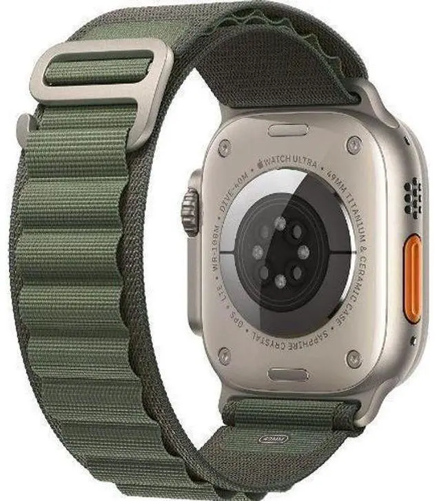 Alt view image 3 of 3 - Apple  Watch Ultra - 32GB - Titanium-Titanium-Alpine Loop Band-Green - Cellular + GPS - 49mm - Titanium - Titanium - Green - Alpine Loop Band - One Size - Textile - Premium