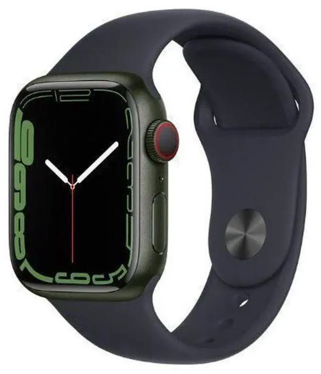 Alt view image 2 of 2 - Apple  Watch Series 7 - 32GB - Green-Aluminum-Sport Band-Midnight - Cellular + GPS - 41mm - Green - Aluminum - Midnight - Sport Band - Rubber - Excellent (Grade A)