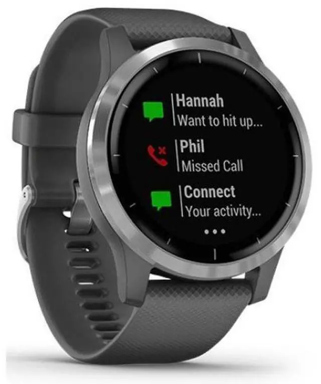 Alt view image 3 of 5 - Garmin  Vivoactive 4 Smartwatch - Silver-Fiber-reinforced Polymer-Silicone Strap-Gray - 45mm - Silver - Fiber-reinforced Polymer - Gray - Silicone Strap - Silicone - Excellent (Grade A)