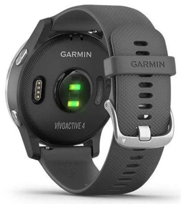 Alt view image 4 of 5 - Garmin  Vivoactive 4 Smartwatch - Silver-Fiber-reinforced Polymer-Silicone Strap-Gray - 45mm - Silver - Fiber-reinforced Polymer - Gray - Silicone Strap - Silicone - Excellent (Grade A)